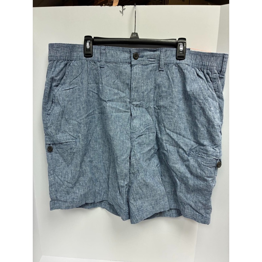 St. John's Mens Cargo Shorts 44 Blue Chambray Comfort Stretch 9" inseam NWT